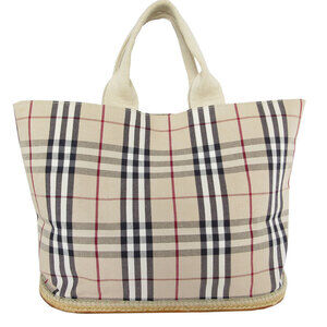 Burberry Beige Nova Check Tan Canvas Tote Bag Multicolor
